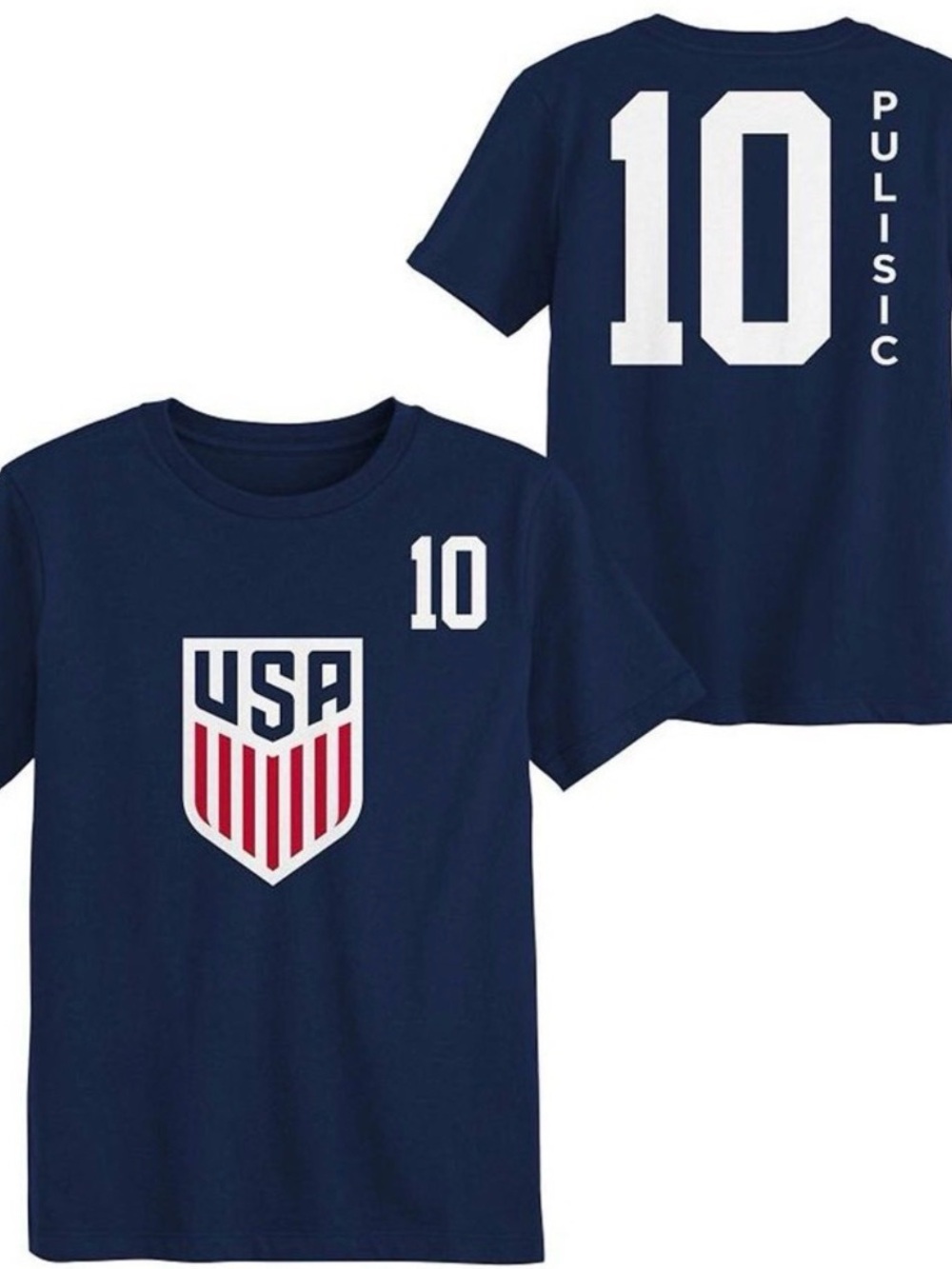 USA Soccer Navy Short Sleeve Tee - 10 Pulisic Adult Size Medium